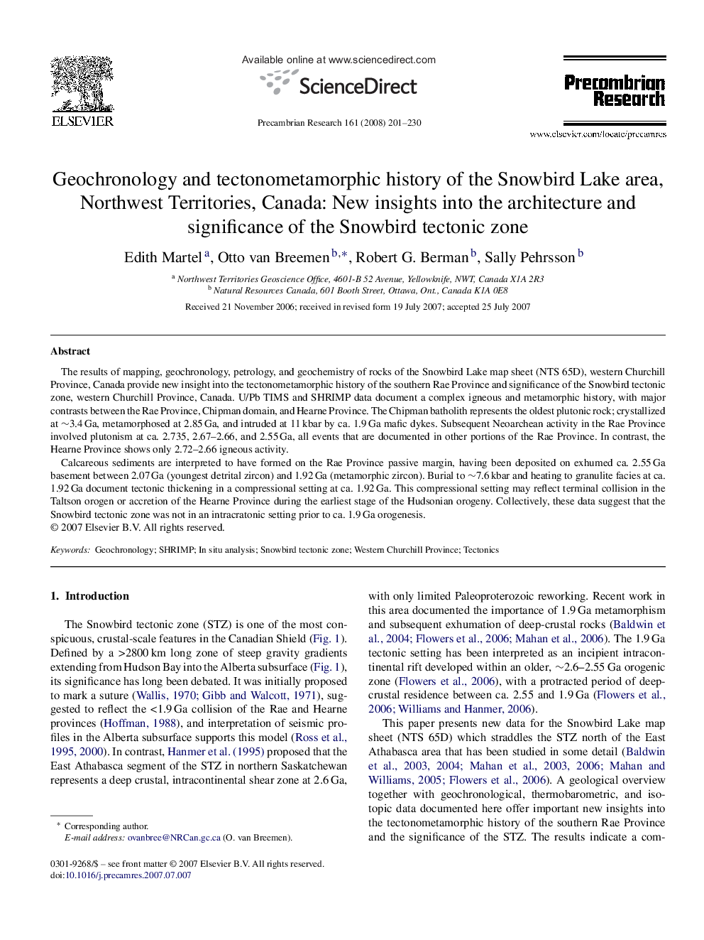 Geochronology and tectonometamorphic history of the Snowbird Lake area, Northwest Territories, Canada: New insights into the architecture and significance of the Snowbird tectonic zone