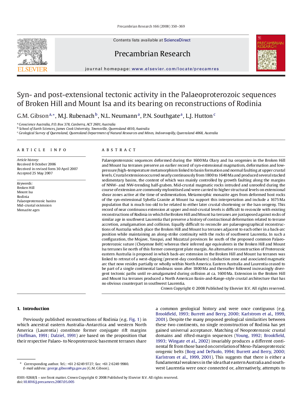 Syn- and post-extensional tectonic activity in the Palaeoproterozoic sequences of Broken Hill and Mount Isa and its bearing on reconstructions of Rodinia