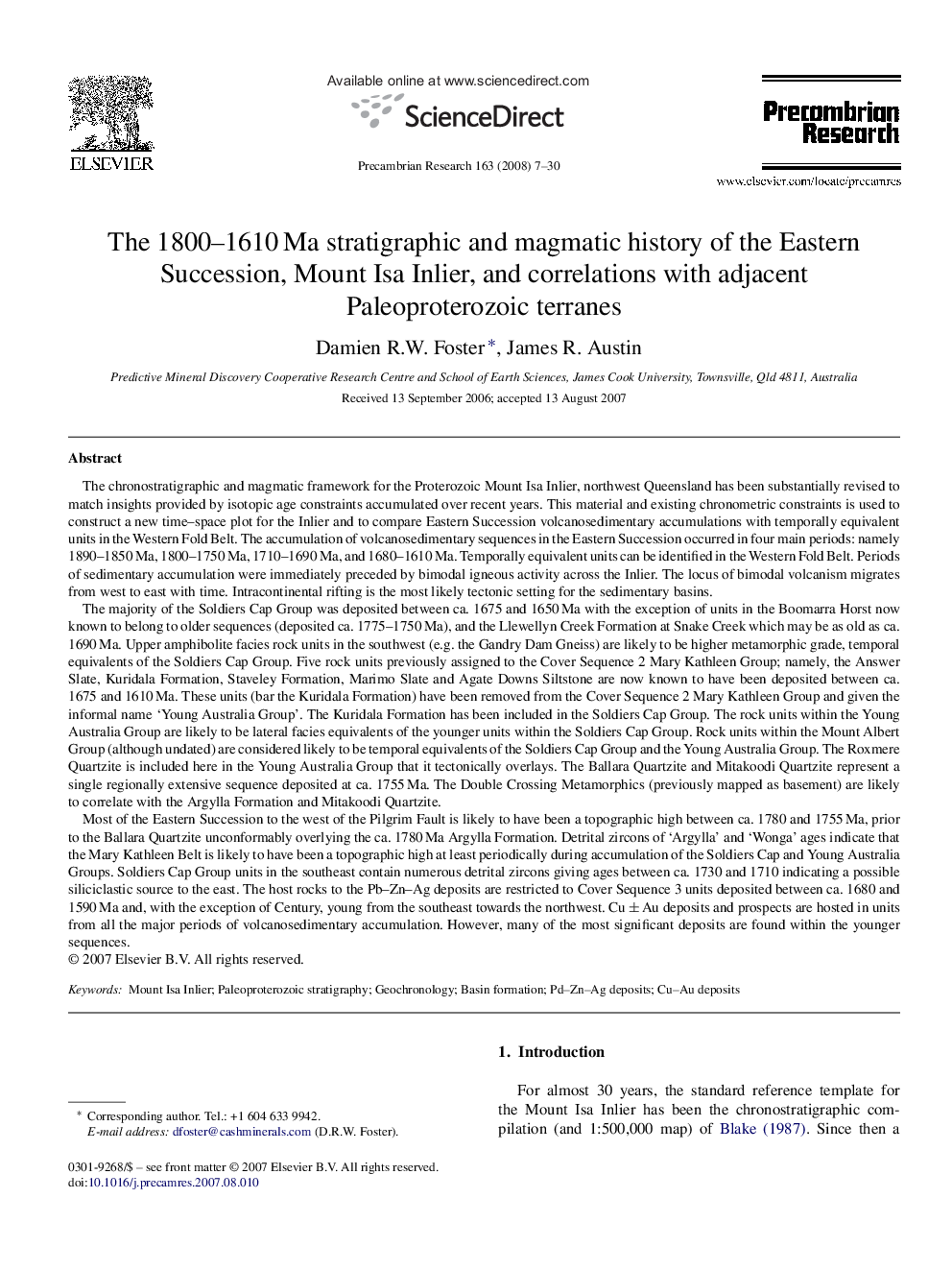 The 1800–1610 Ma stratigraphic and magmatic history of the Eastern Succession, Mount Isa Inlier, and correlations with adjacent Paleoproterozoic terranes