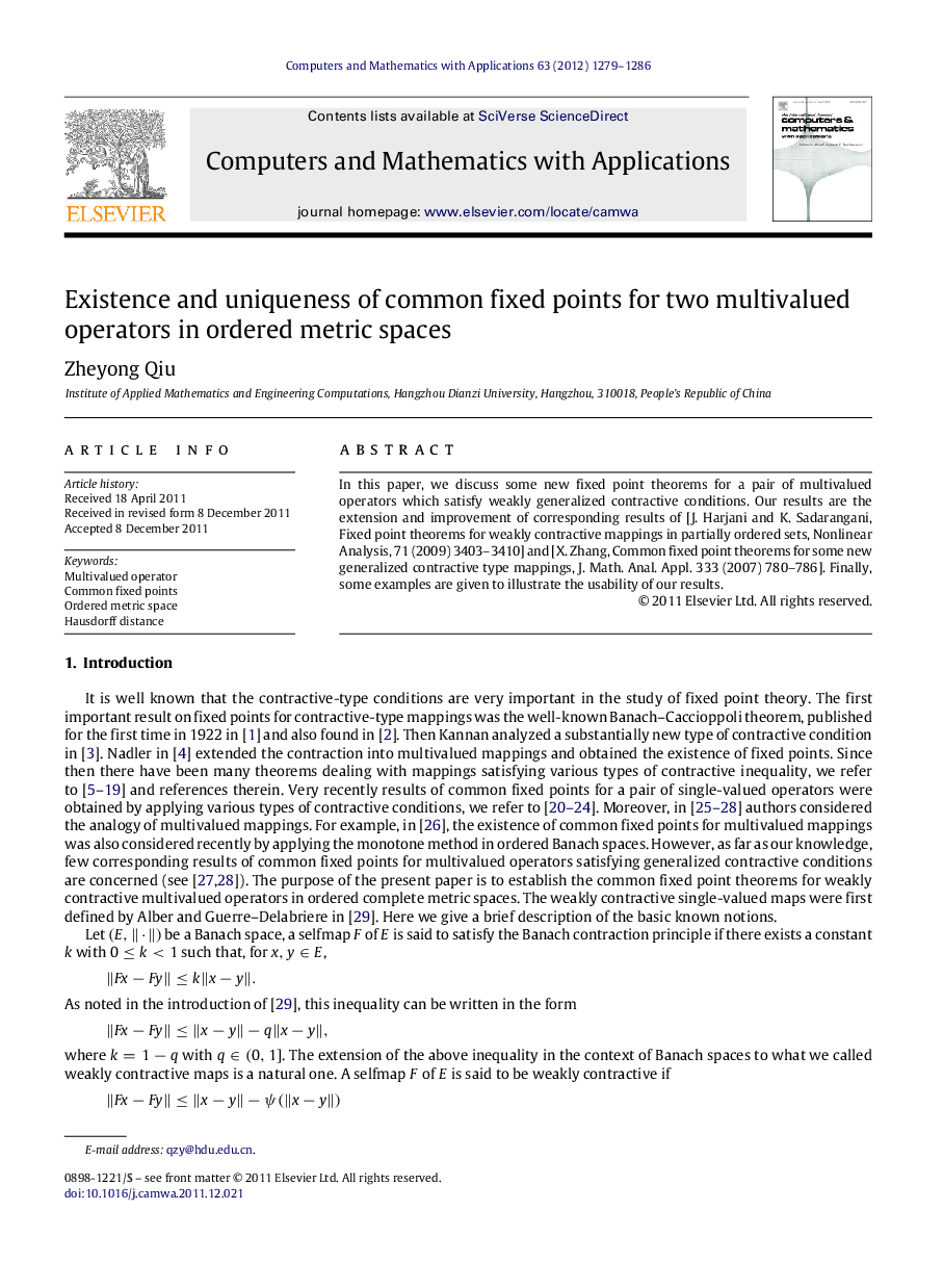 Existence and uniqueness of common fixed points for two multivalued operators in ordered metric spaces