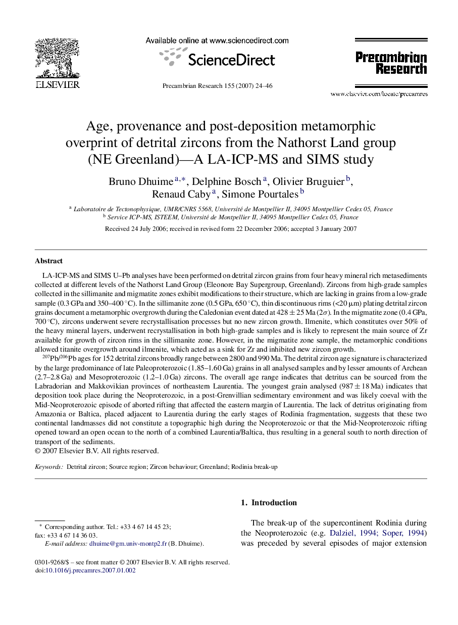 Age, provenance and post-deposition metamorphic overprint of detrital zircons from the Nathorst Land group (NE Greenland)—A LA-ICP-MS and SIMS study