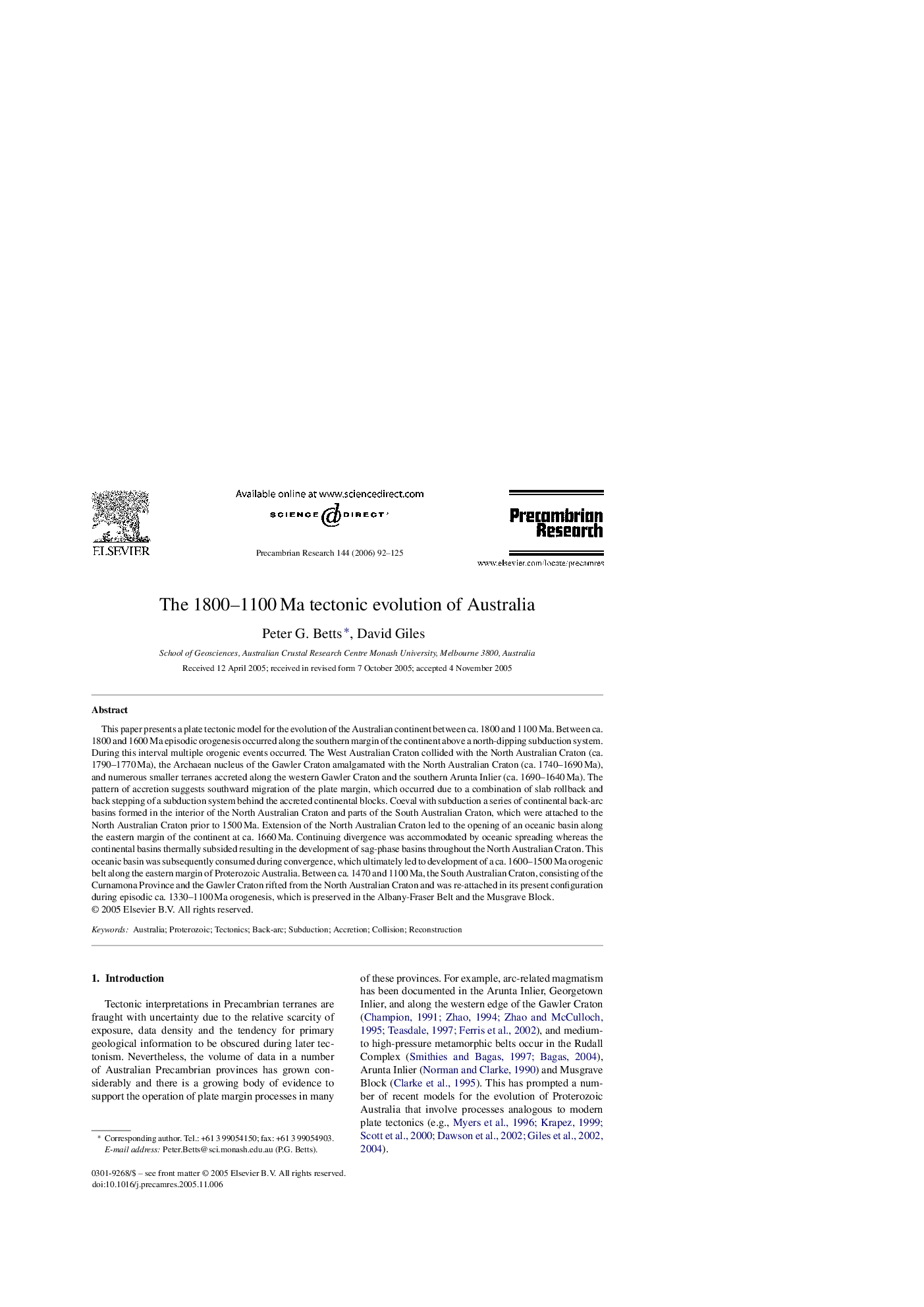 The 1800–1100 Ma tectonic evolution of Australia