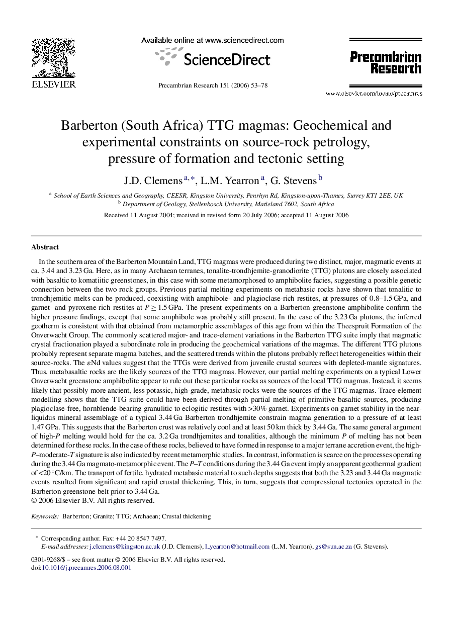 Barberton (South Africa) TTG magmas: Geochemical and experimental constraints on source-rock petrology, pressure of formation and tectonic setting