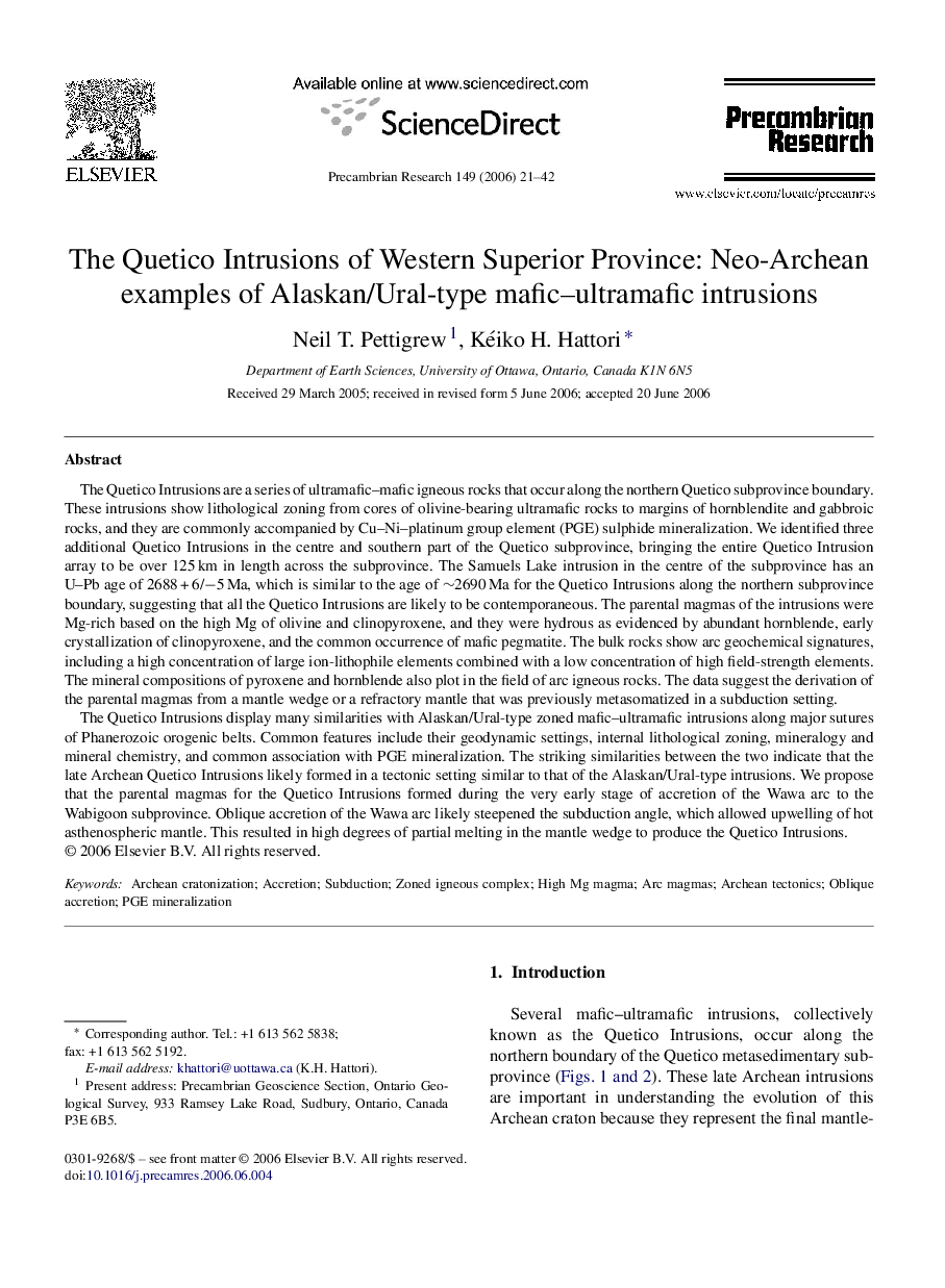 The Quetico Intrusions of Western Superior Province: Neo-Archean examples of Alaskan/Ural-type mafic–ultramafic intrusions