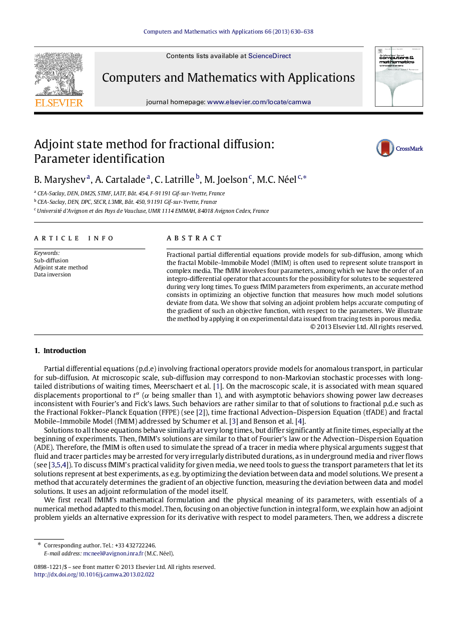 Adjoint state method for fractional diffusion: Parameter identification