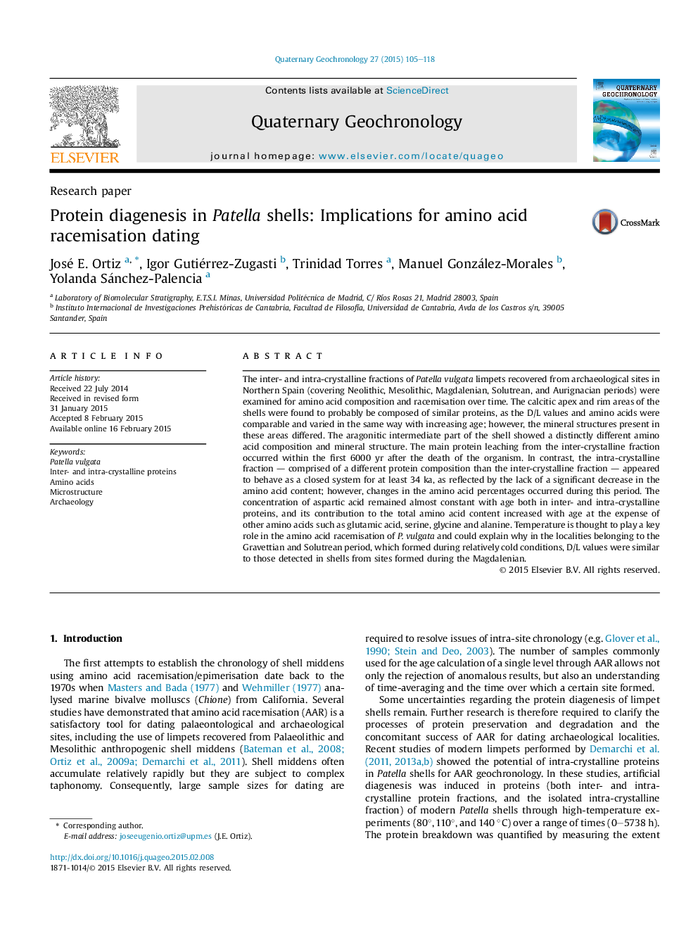 Protein diagenesis in Patella shells: Implications for amino acid racemisation dating