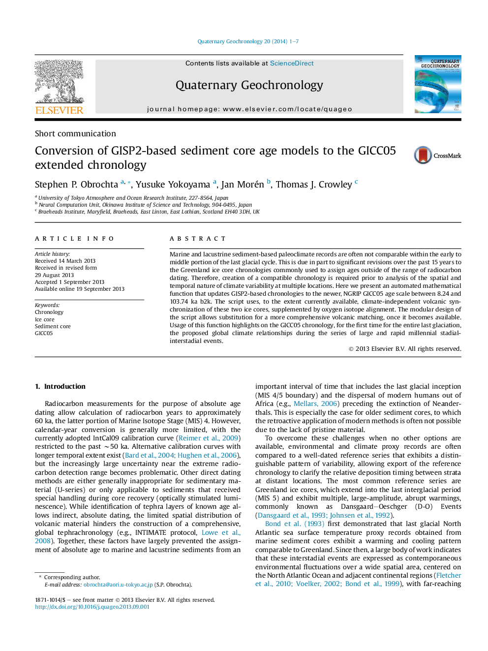 Conversion of GISP2-based sediment core age models to the GICC05 extended chronology