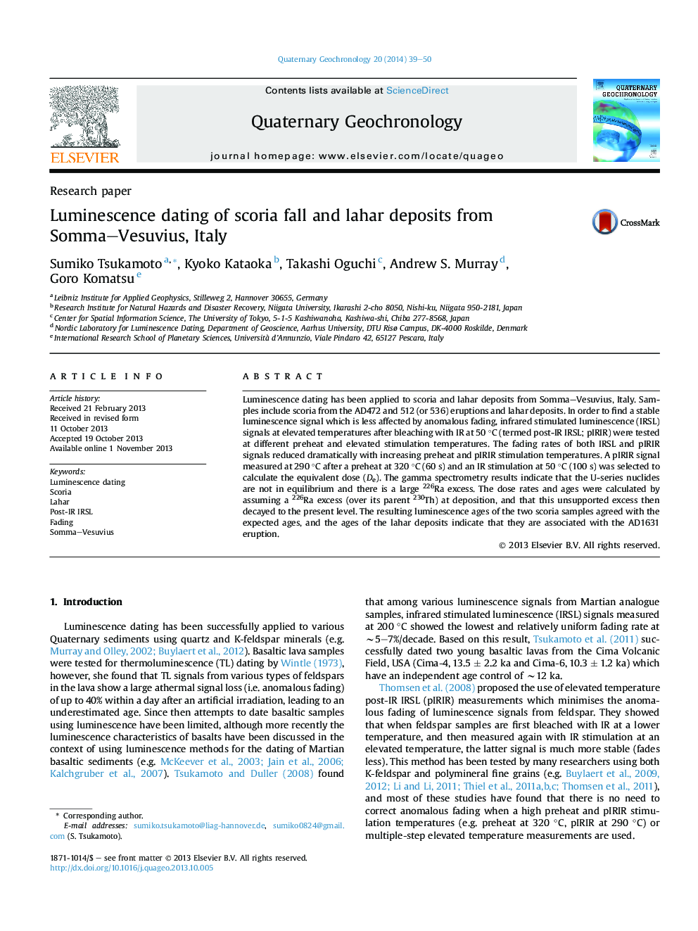 Luminescence dating of scoria fall and lahar deposits from Somma–Vesuvius, Italy