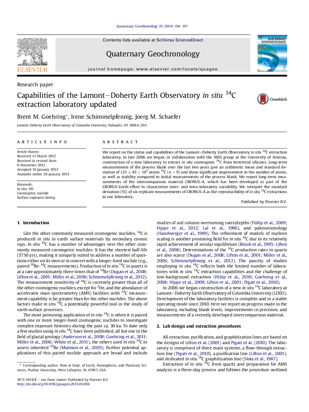 Capabilities of the Lamont–Doherty Earth Observatory in situ14C extraction laboratory updated