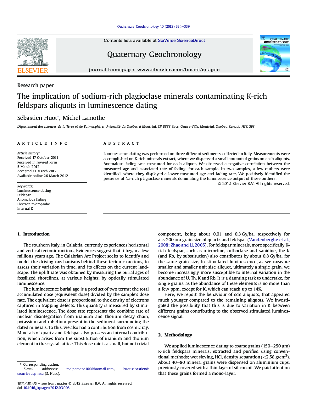 The implication of sodium-rich plagioclase minerals contaminating K-rich feldspars aliquots in luminescence dating