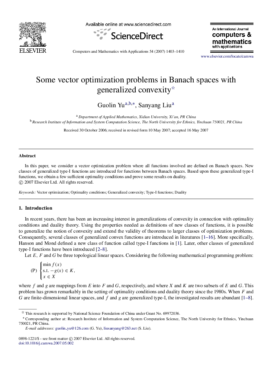 Some vector optimization problems in Banach spaces with generalized convexity 