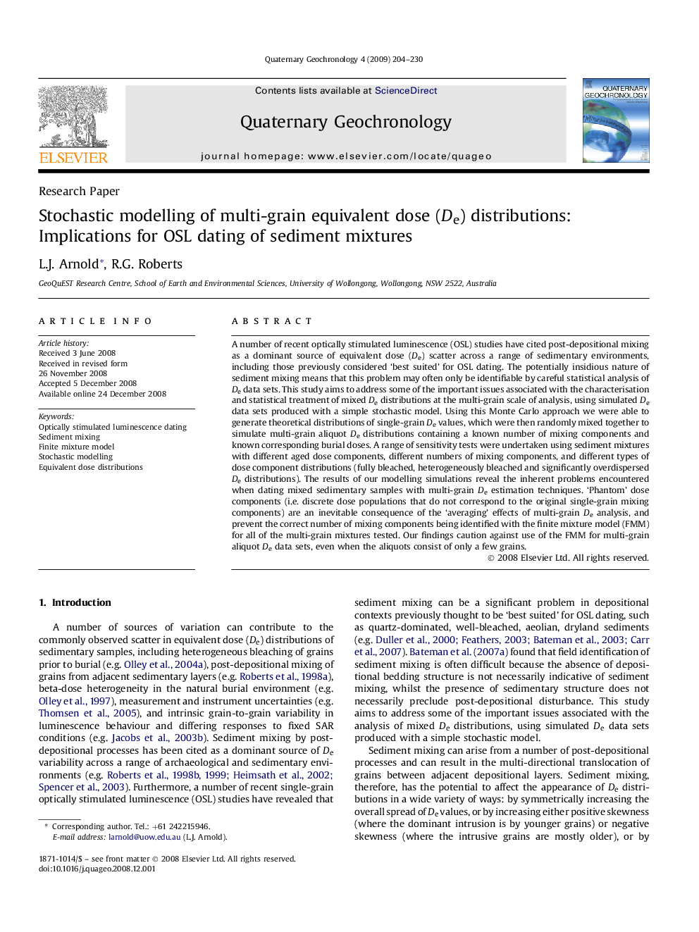 Stochastic modelling of multi-grain equivalent dose (De) distributions: Implications for OSL dating of sediment mixtures