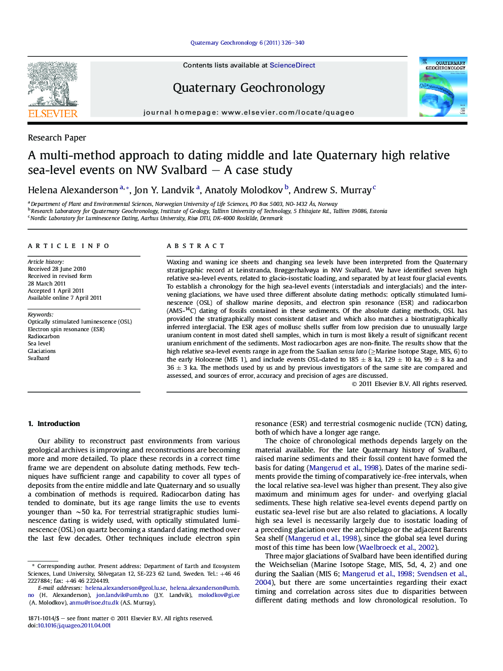 A multi-method approach to dating middle and late Quaternary high relative sea-level events on NW Svalbard – A case study