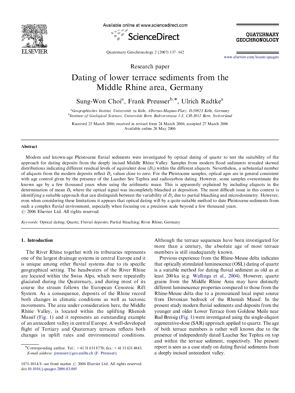 Dating of lower terrace sediments from the Middle Rhine area, Germany