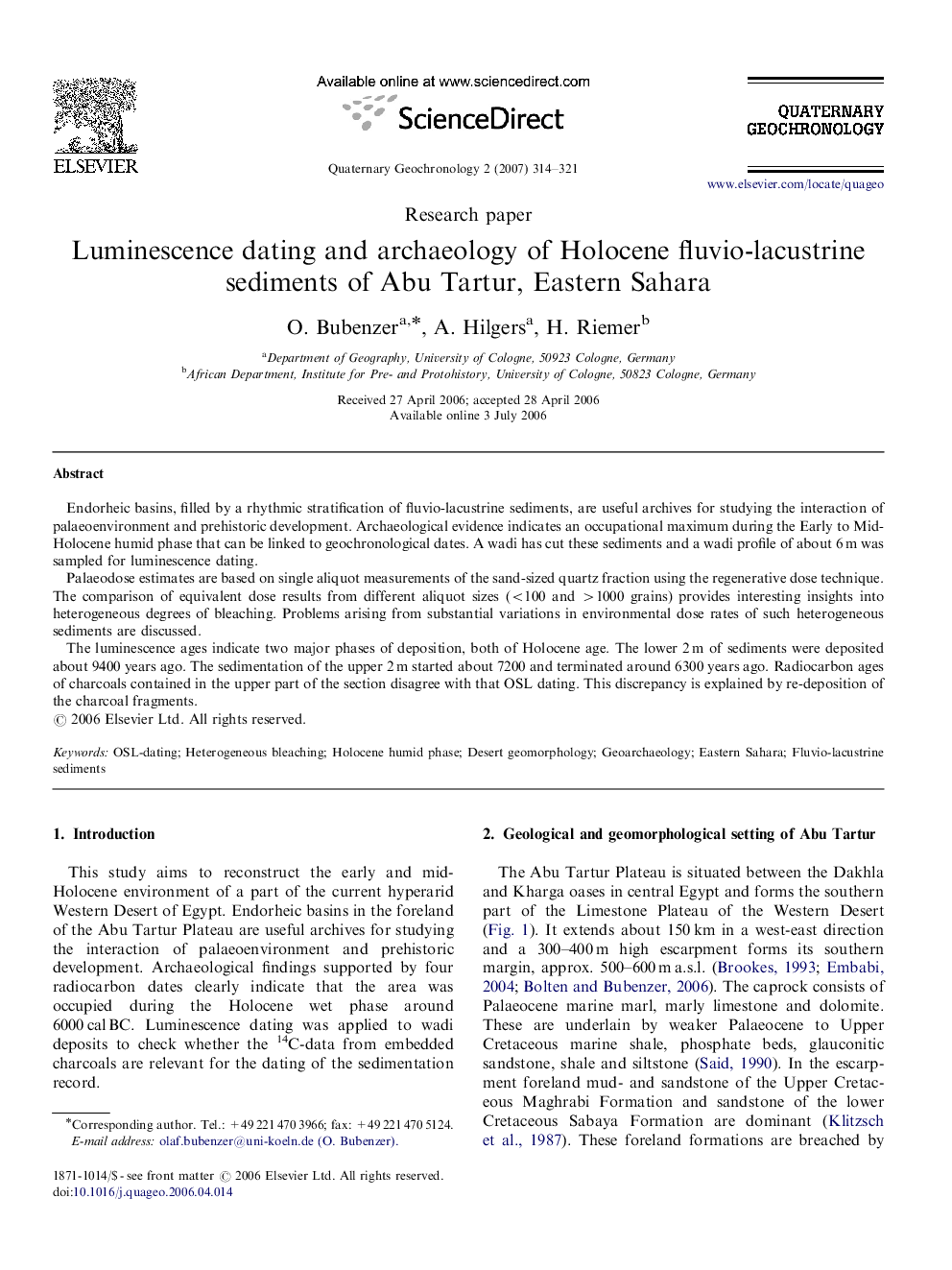 Luminescence dating and archaeology of Holocene fluvio-lacustrine sediments of Abu Tartur, Eastern Sahara