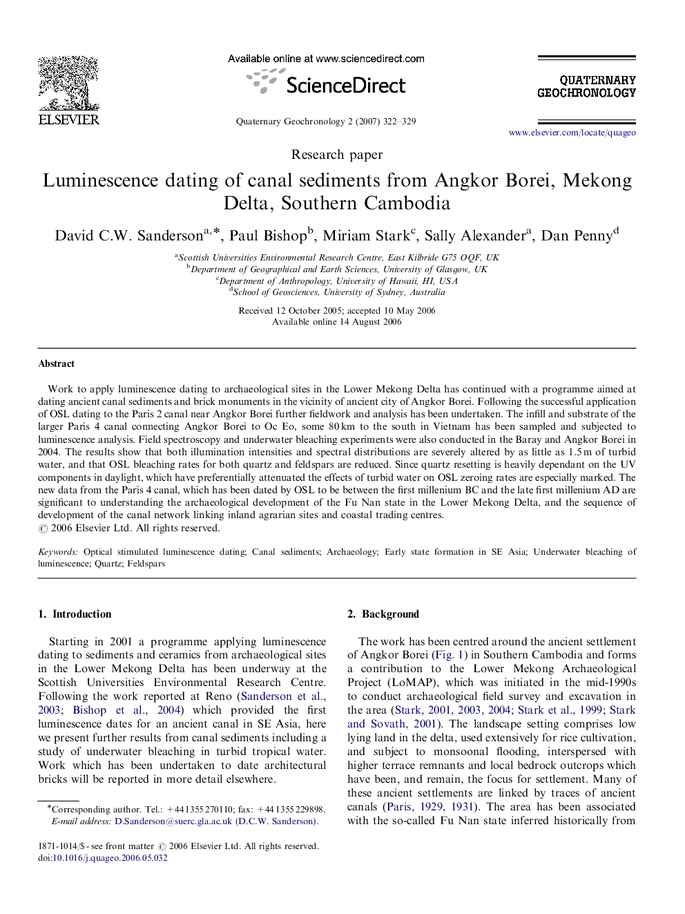 Luminescence dating of canal sediments from Angkor Borei, Mekong Delta, Southern Cambodia