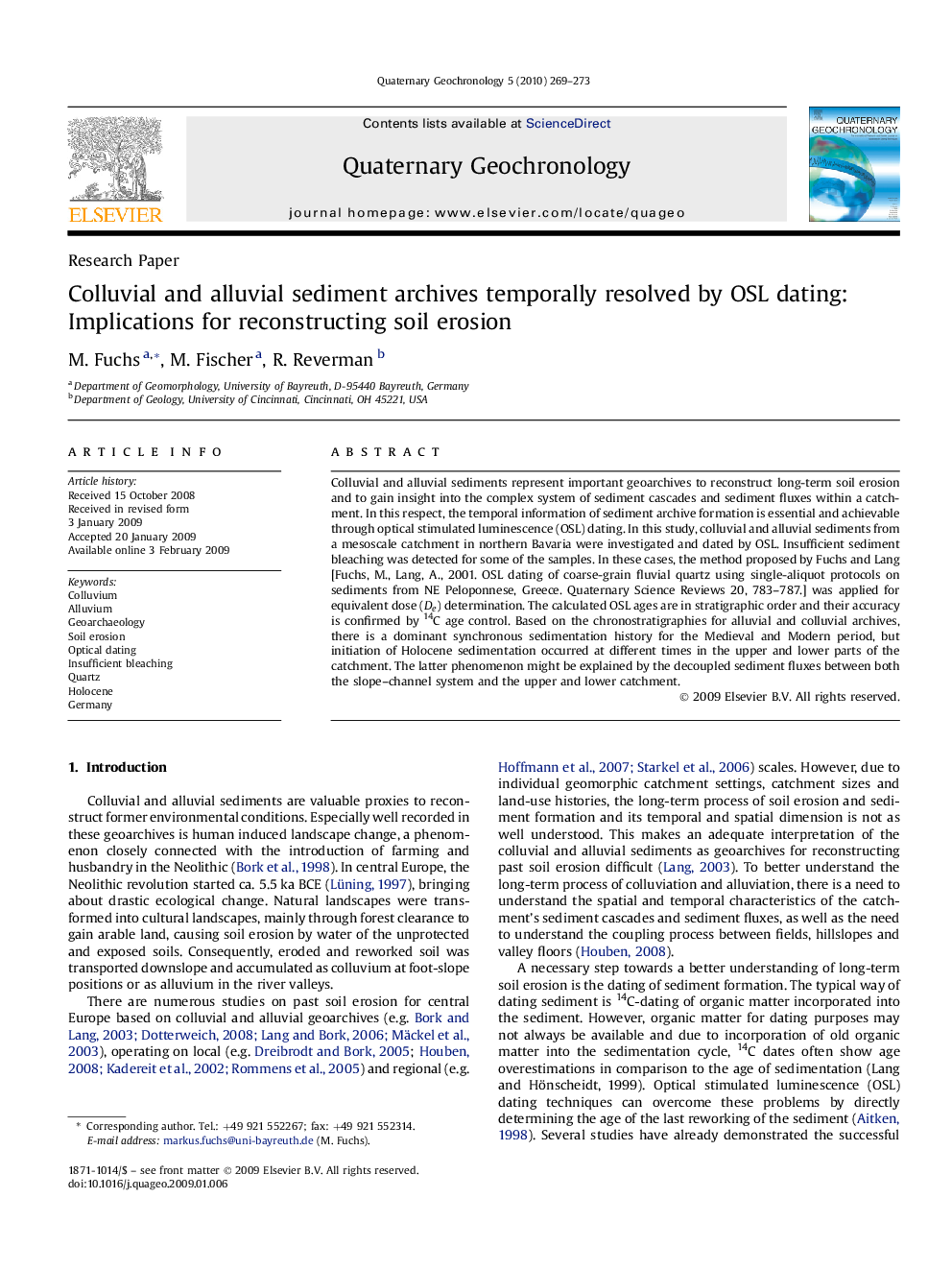 Colluvial and alluvial sediment archives temporally resolved by OSL dating: Implications for reconstructing soil erosion