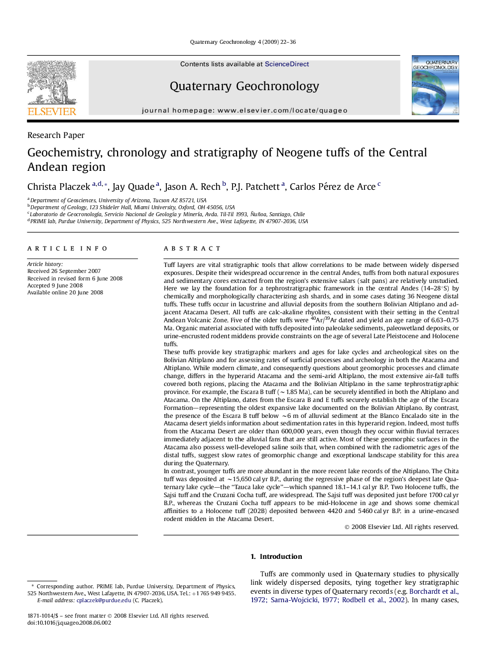 Geochemistry, chronology and stratigraphy of Neogene tuffs of the Central Andean region