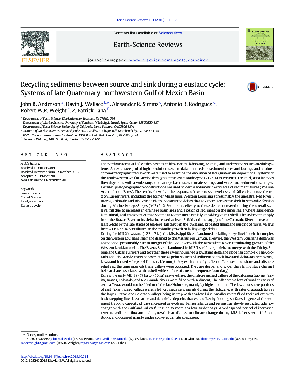 Recycling sediments between source and sink during a eustatic cycle: Systems of late Quaternary northwestern Gulf of Mexico Basin