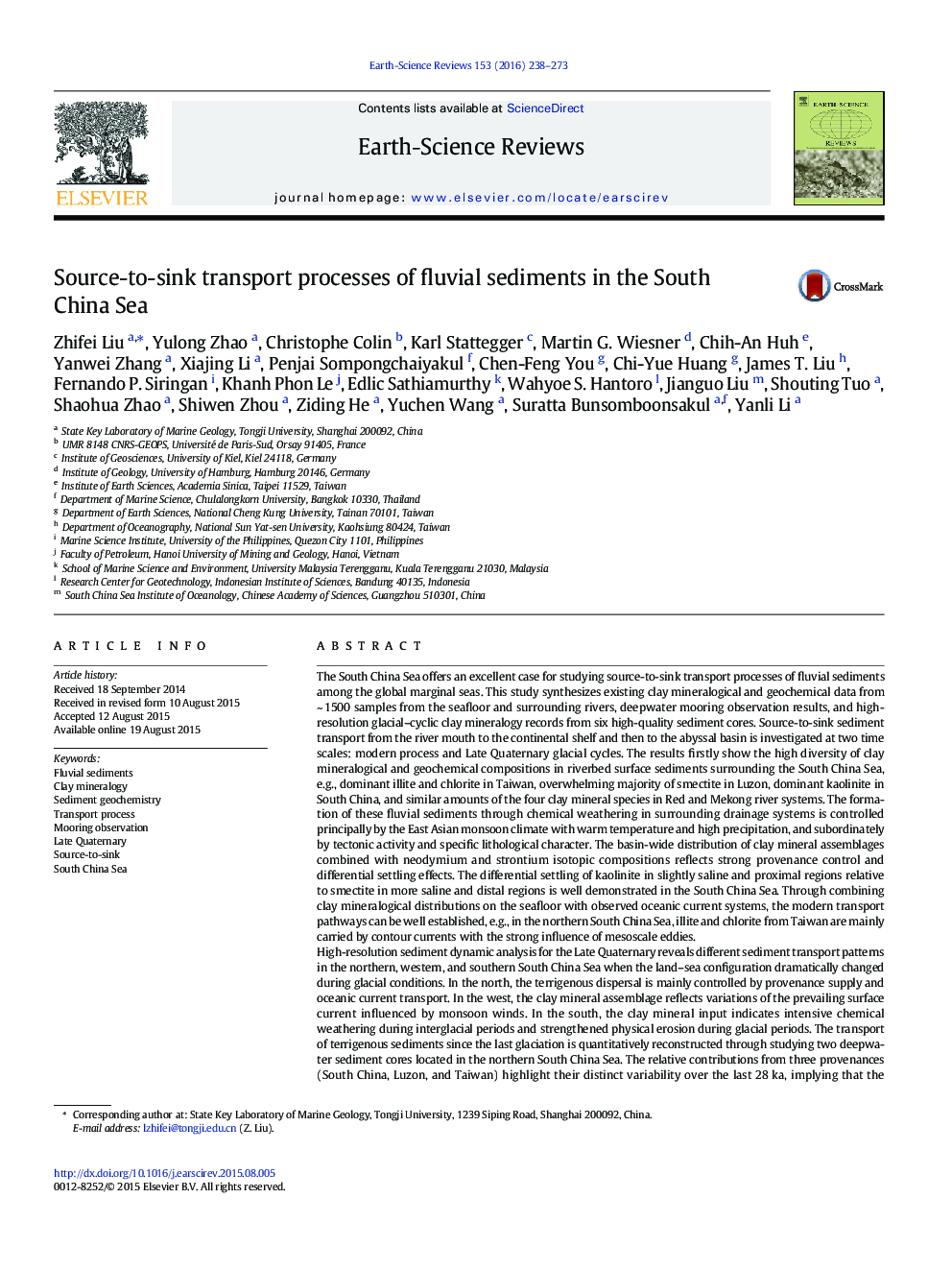 Source-to-sink transport processes of fluvial sediments in the South China Sea