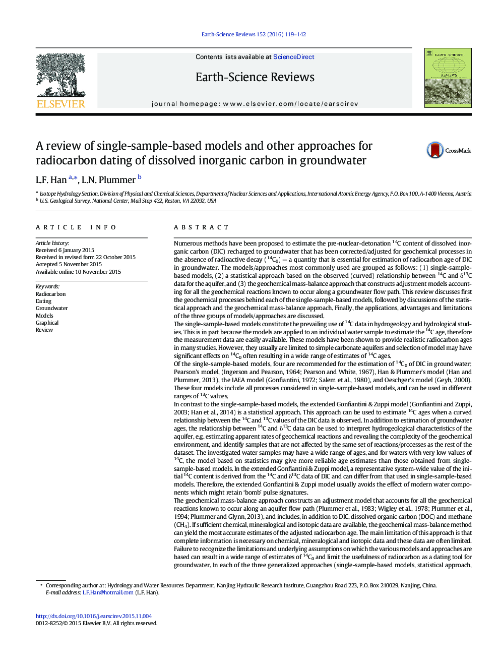 A review of single-sample-based models and other approaches for radiocarbon dating of dissolved inorganic carbon in groundwater