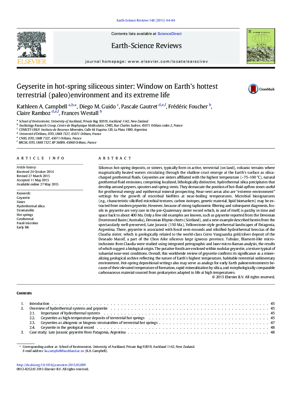 Geyserite in hot-spring siliceous sinter: Window on Earth's hottest terrestrial (paleo)environment and its extreme life