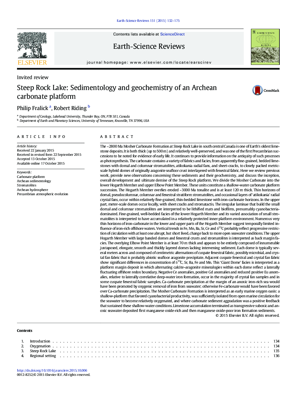 Steep Rock Lake: Sedimentology and geochemistry of an Archean carbonate platform