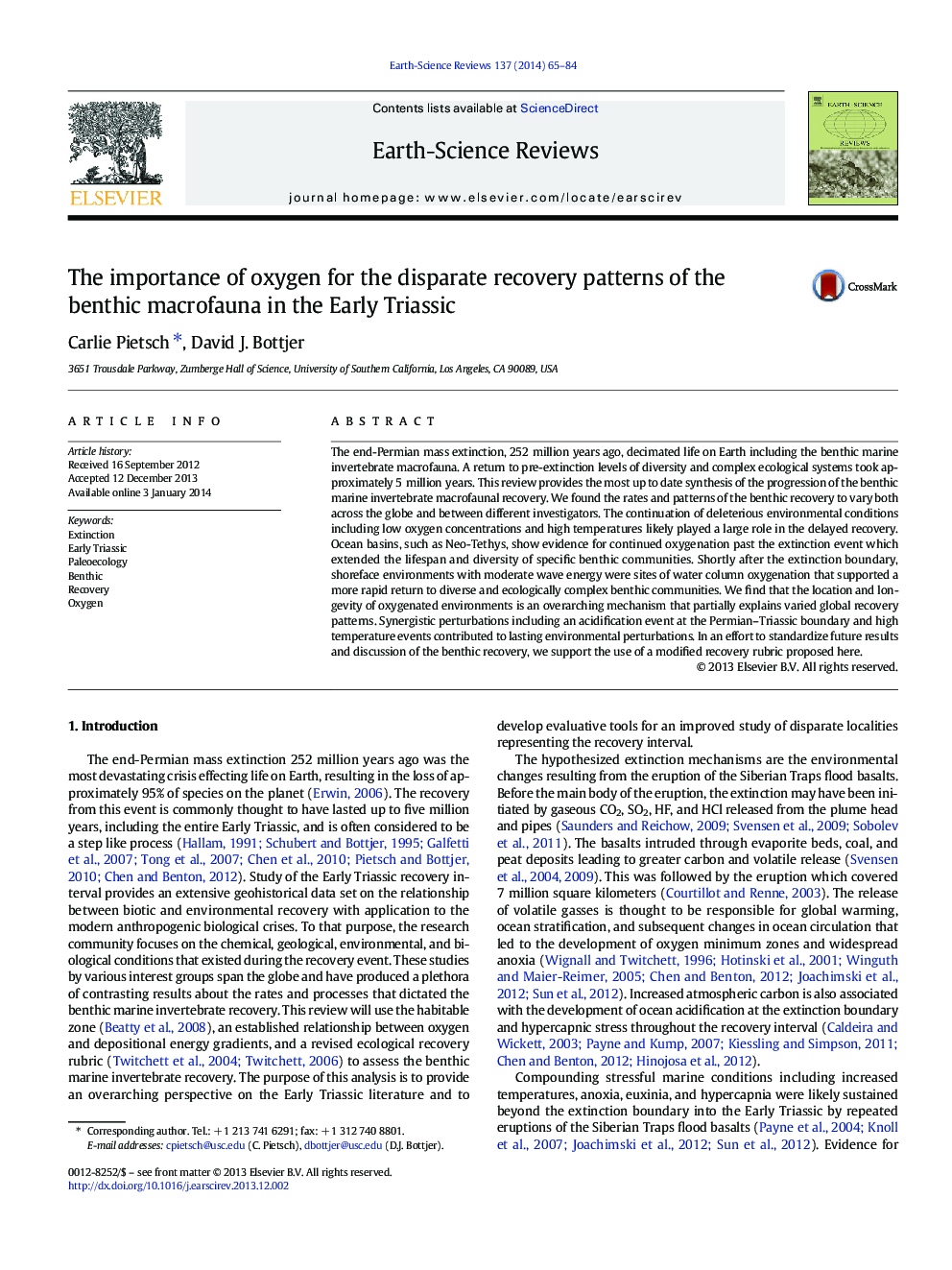 The importance of oxygen for the disparate recovery patterns of the benthic macrofauna in the Early Triassic