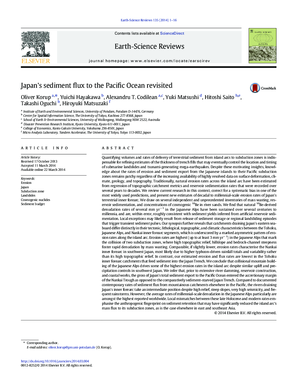 Japan's sediment flux to the Pacific Ocean revisited