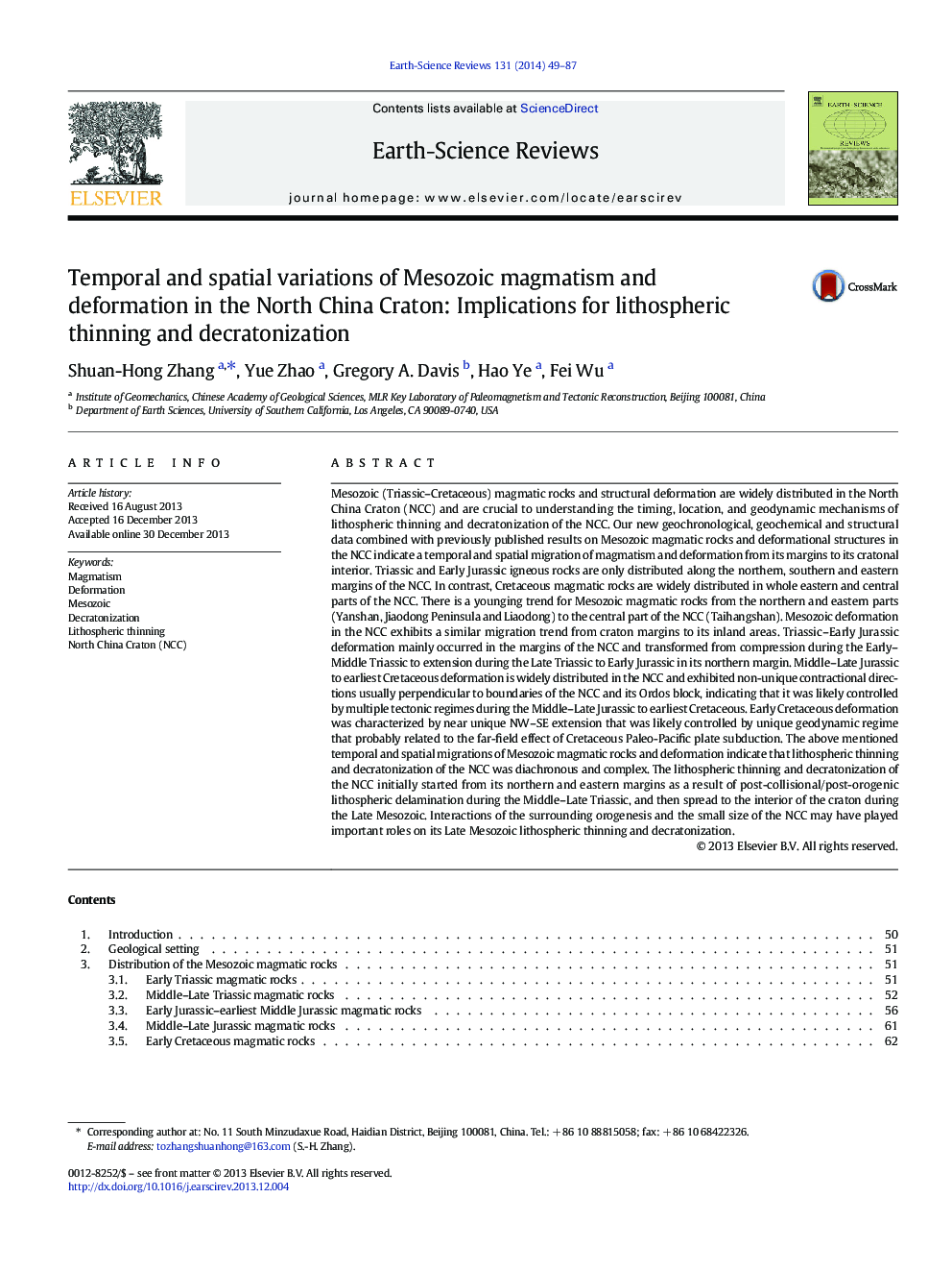 Temporal and spatial variations of Mesozoic magmatism and deformation in the North China Craton: Implications for lithospheric thinning and decratonization