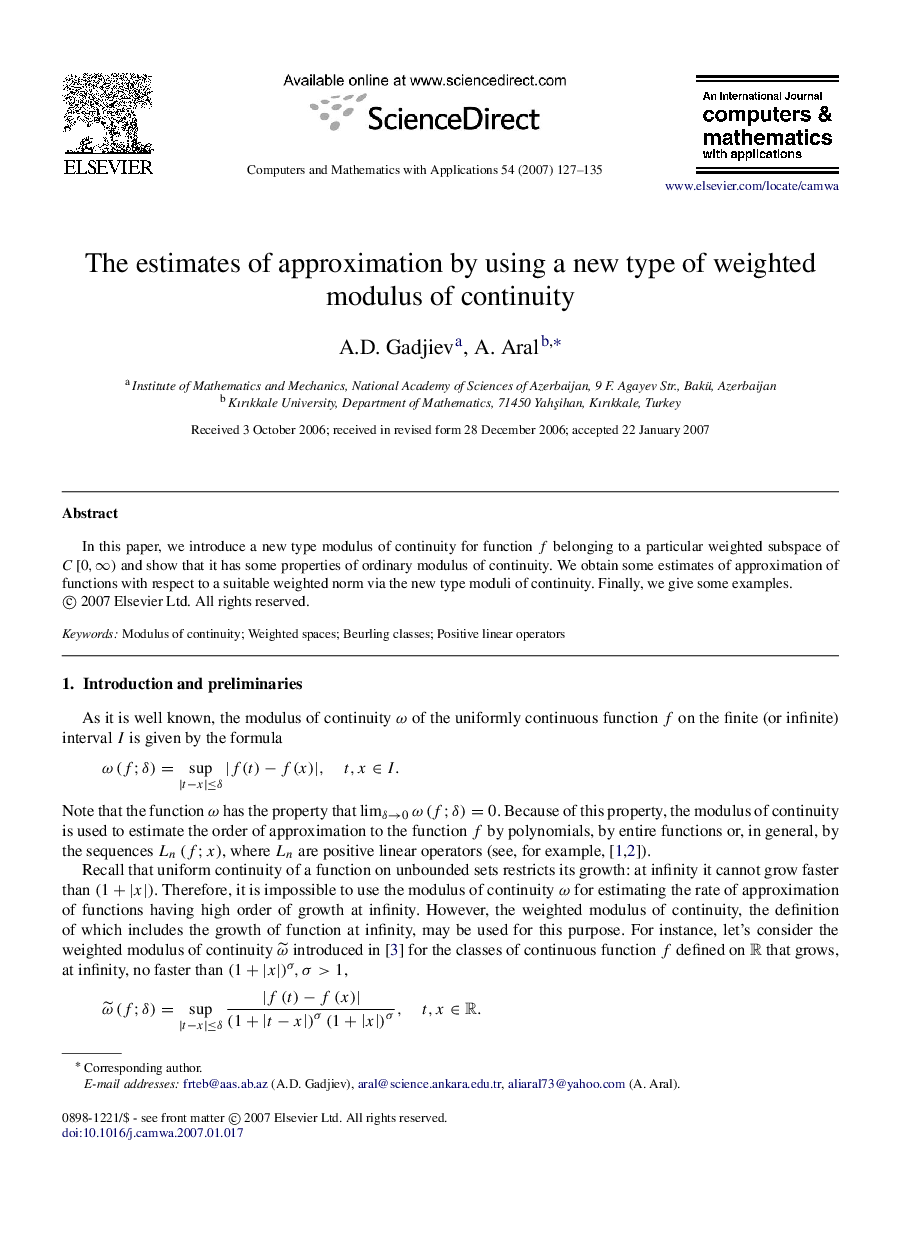 The estimates of approximation by using a new type of weighted modulus of continuity