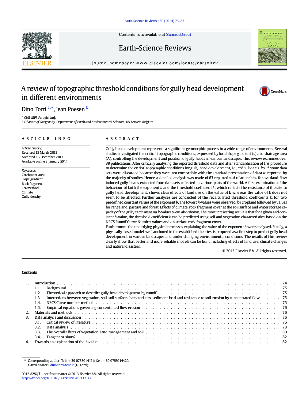 A review of topographic threshold conditions for gully head development in different environments