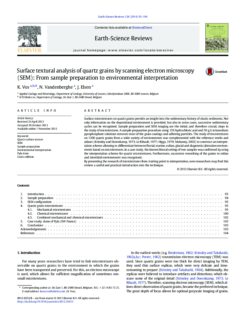 Surface textural analysis of quartz grains by scanning electron microscopy (SEM): From sample preparation to environmental interpretation