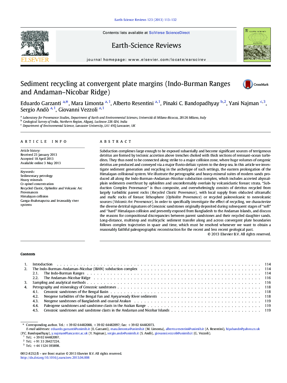 Sediment recycling at convergent plate margins (Indo-Burman Ranges and Andaman–Nicobar Ridge)