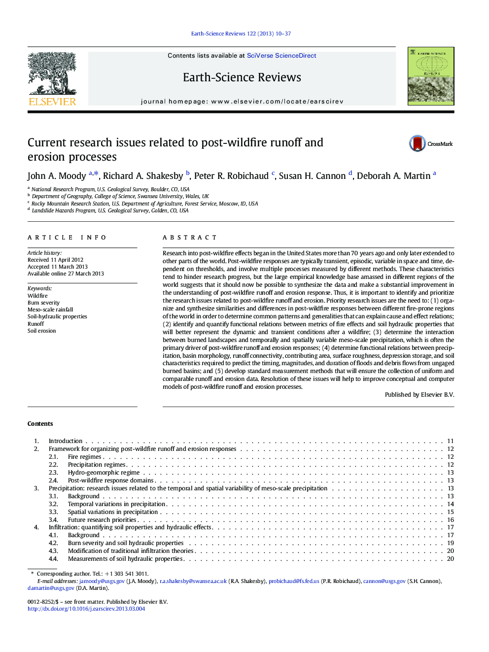Current research issues related to post-wildfire runoff and erosion processes