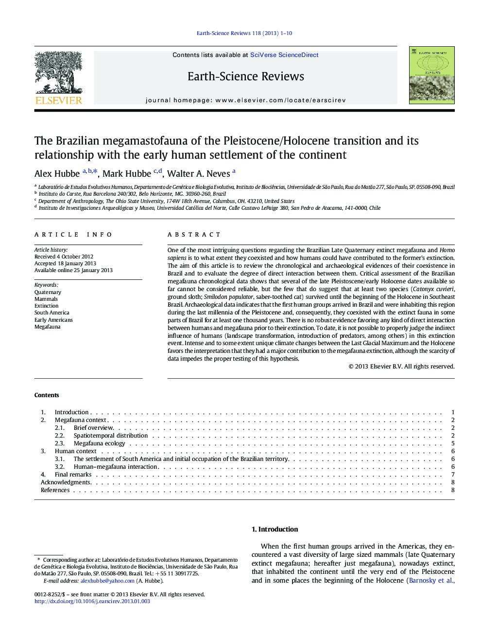 The Brazilian megamastofauna of the Pleistocene/Holocene transition and its relationship with the early human settlement of the continent