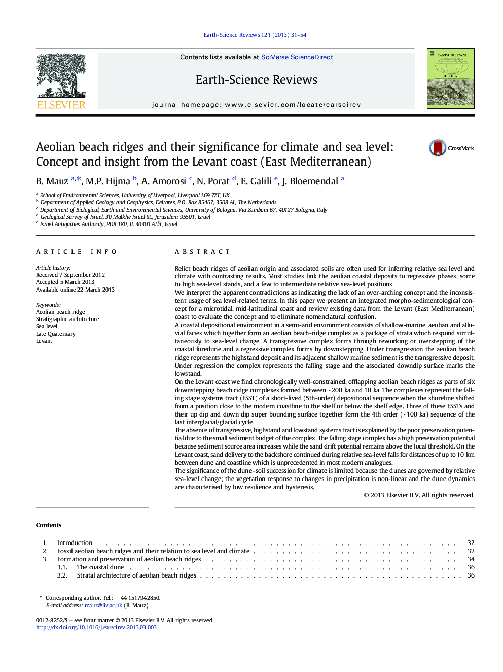 Aeolian beach ridges and their significance for climate and sea level: Concept and insight from the Levant coast (East Mediterranean)