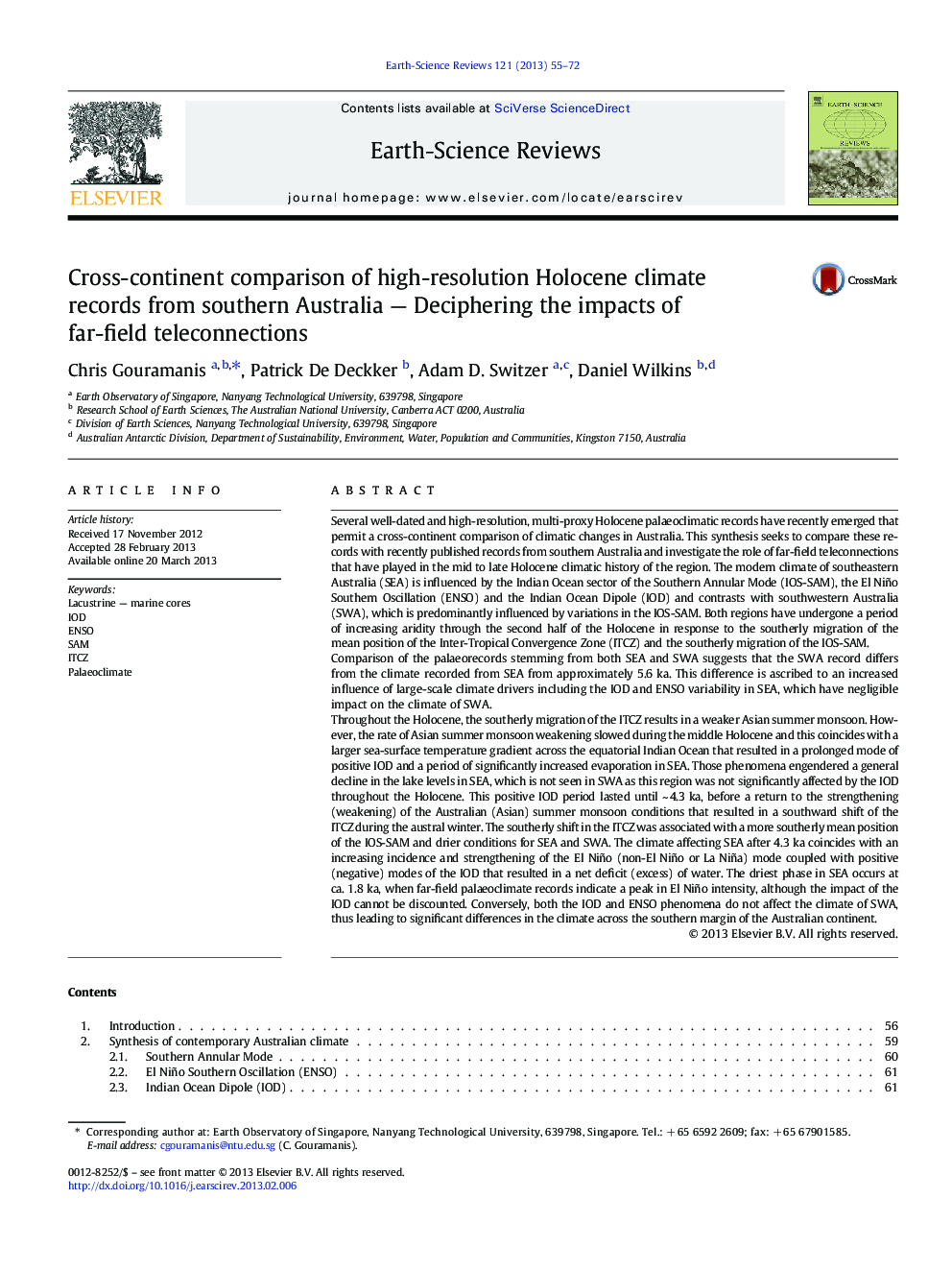 Cross-continent comparison of high-resolution Holocene climate records from southern Australia — Deciphering the impacts of far-field teleconnections