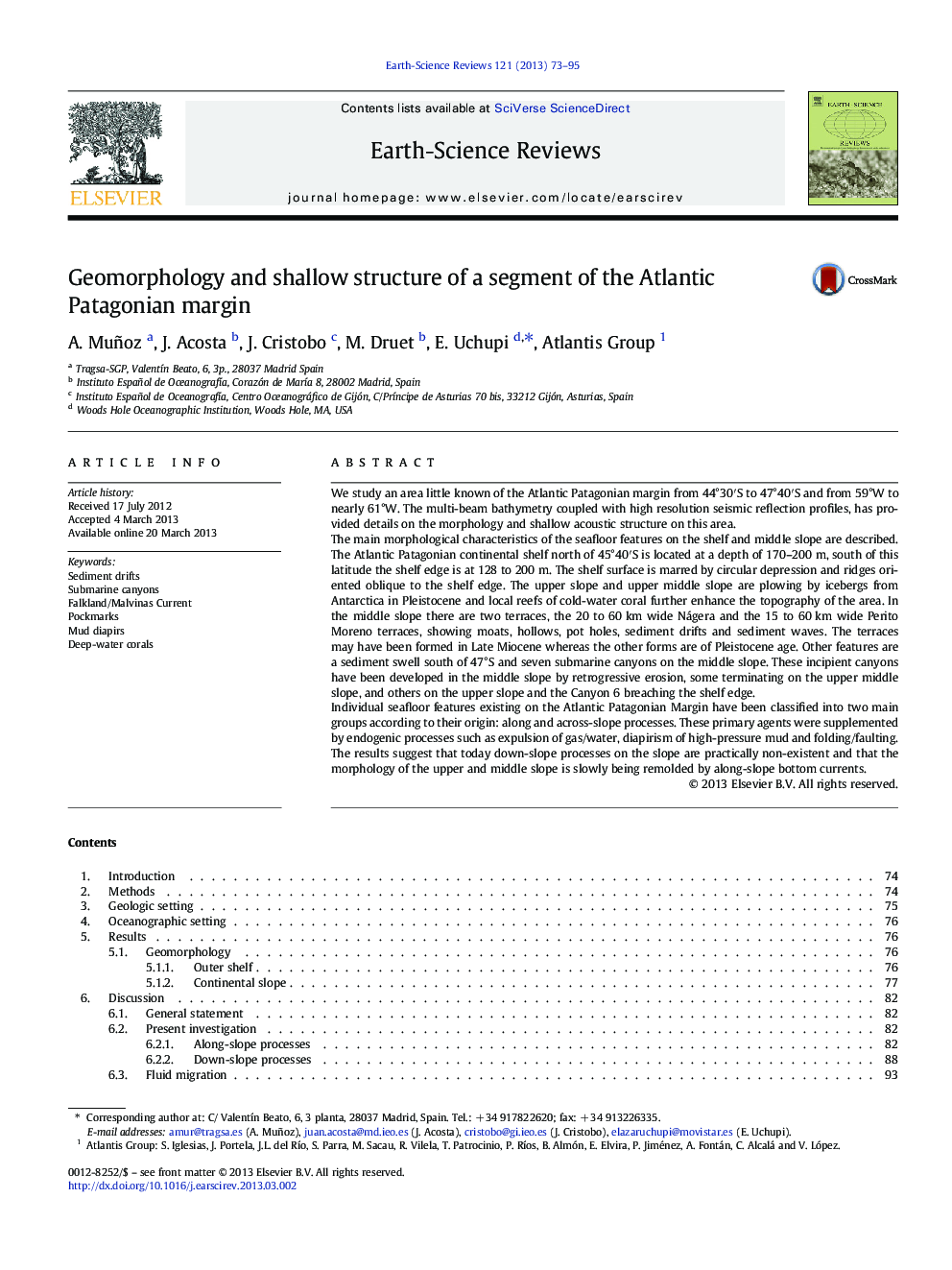 Geomorphology and shallow structure of a segment of the Atlantic Patagonian margin