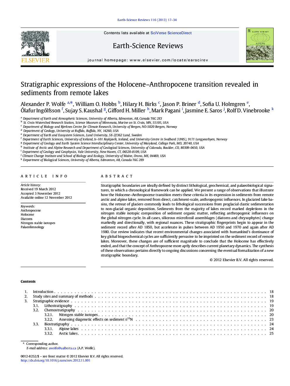 Stratigraphic expressions of the Holocene–Anthropocene transition revealed in sediments from remote lakes