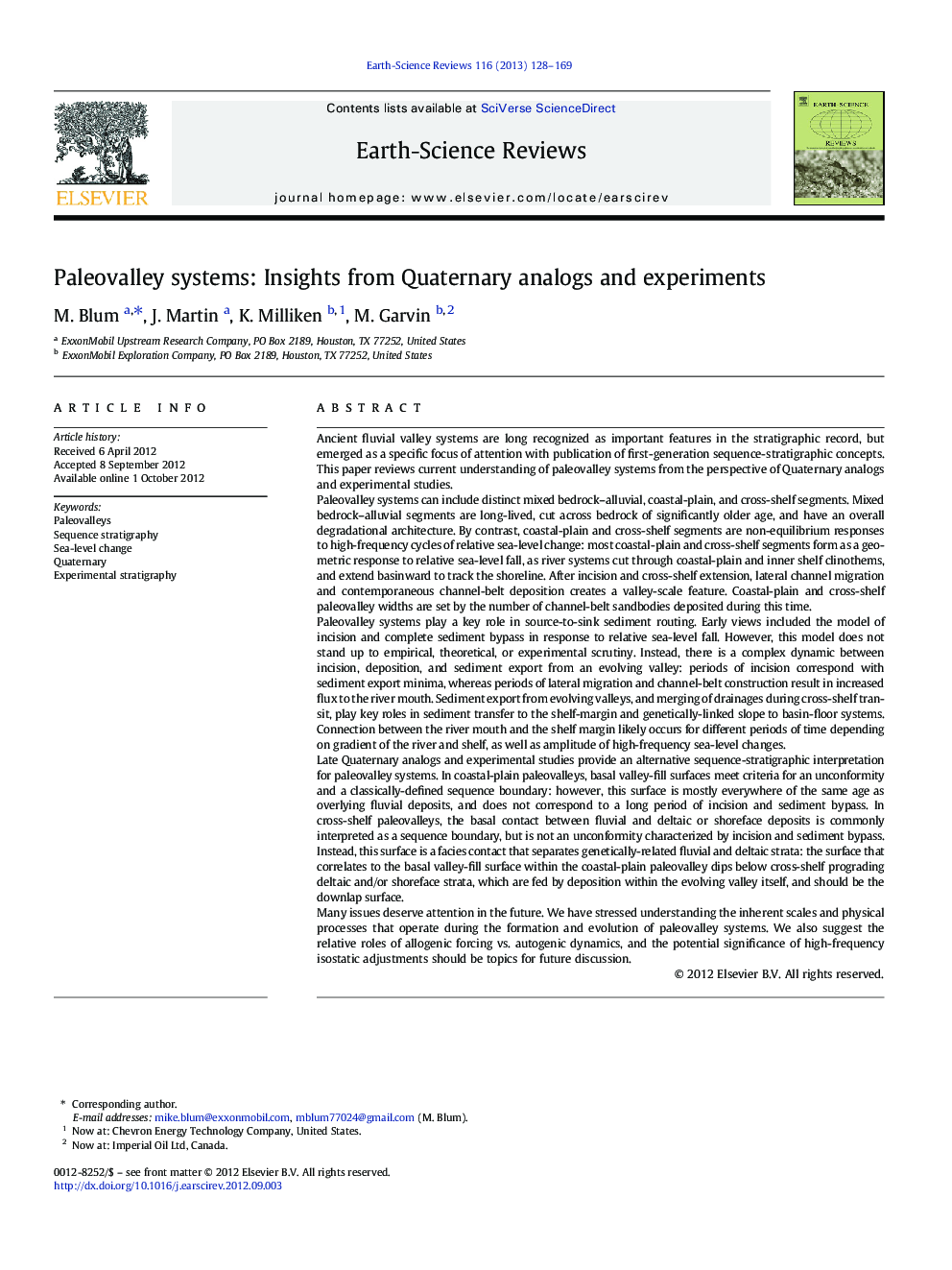 Paleovalley systems: Insights from Quaternary analogs and experiments