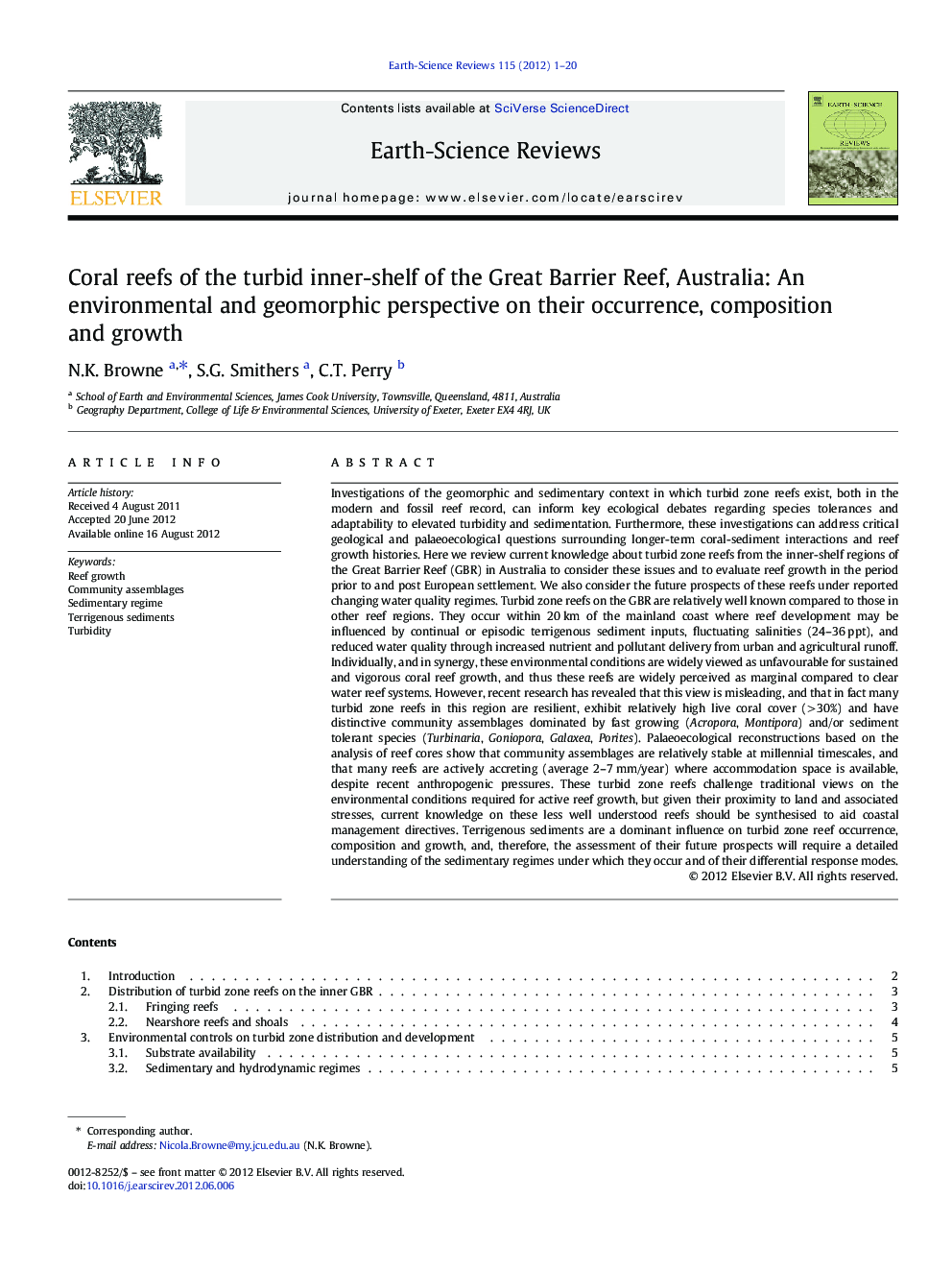 Coral reefs of the turbid inner-shelf of the Great Barrier Reef, Australia: An environmental and geomorphic perspective on their occurrence, composition and growth