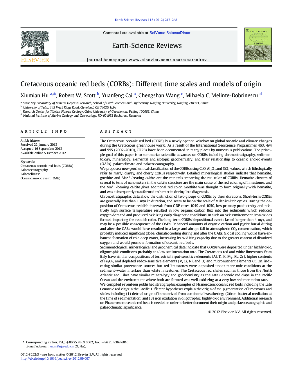 Cretaceous oceanic red beds (CORBs): Different time scales and models of origin