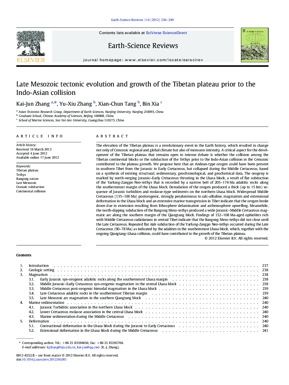 Late Mesozoic tectonic evolution and growth of the Tibetan plateau prior to the Indo-Asian collision