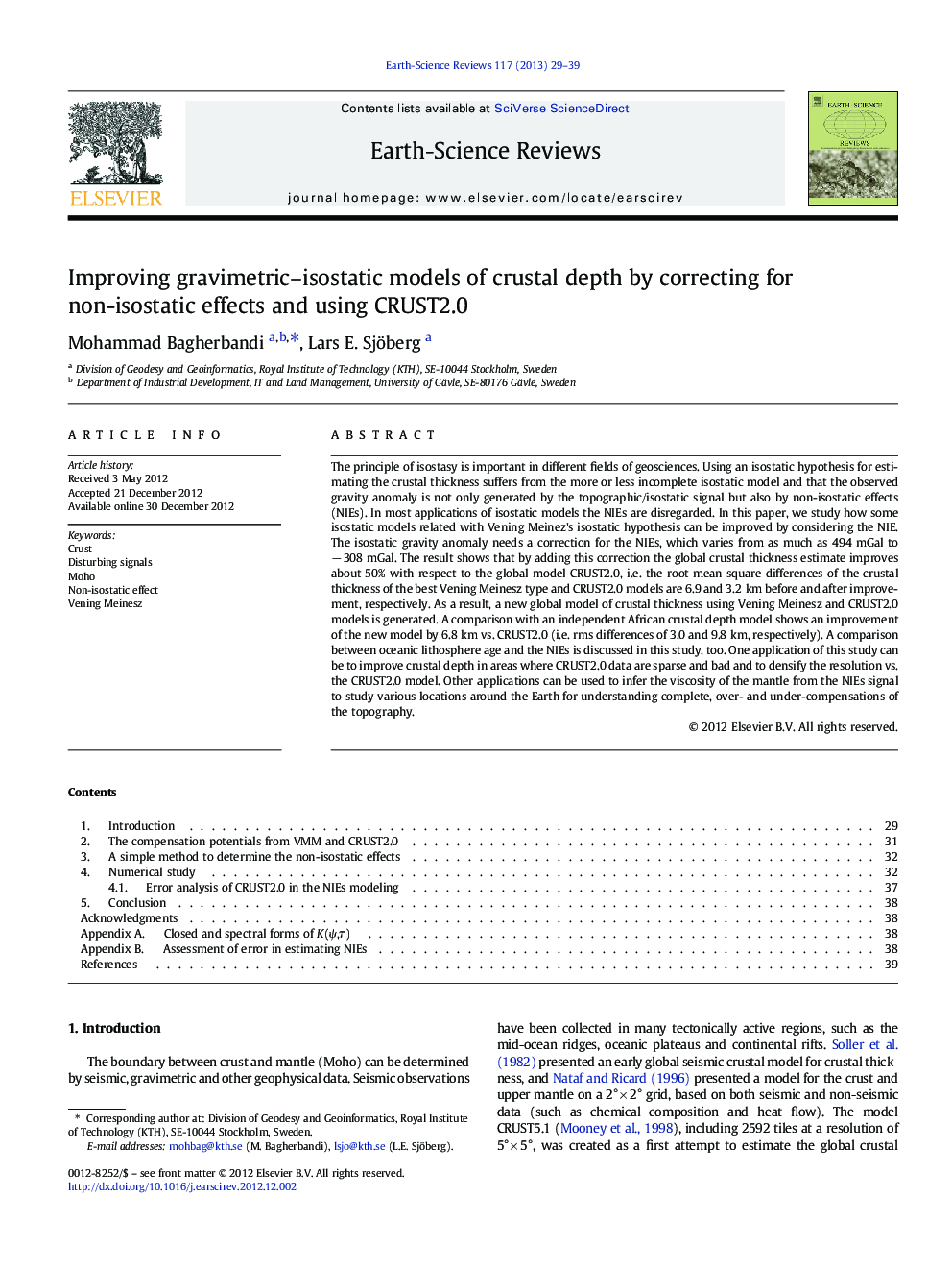 Improving gravimetric–isostatic models of crustal depth by correcting for non-isostatic effects and using CRUST2.0