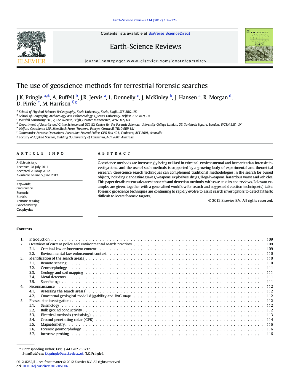 The use of geoscience methods for terrestrial forensic searches