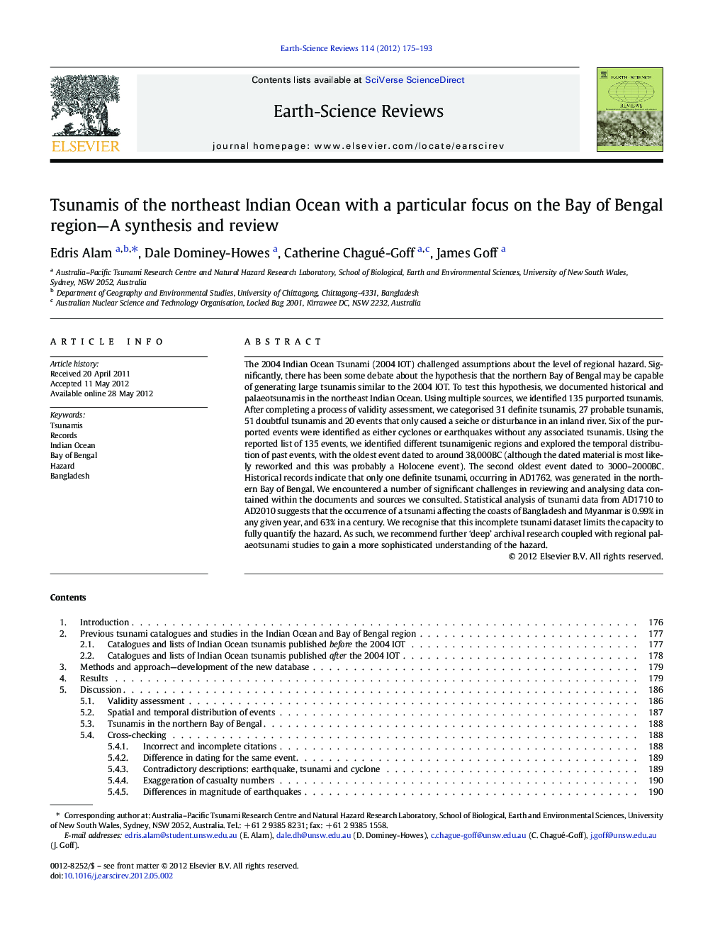 Tsunamis of the northeast Indian Ocean with a particular focus on the Bay of Bengal region—A synthesis and review