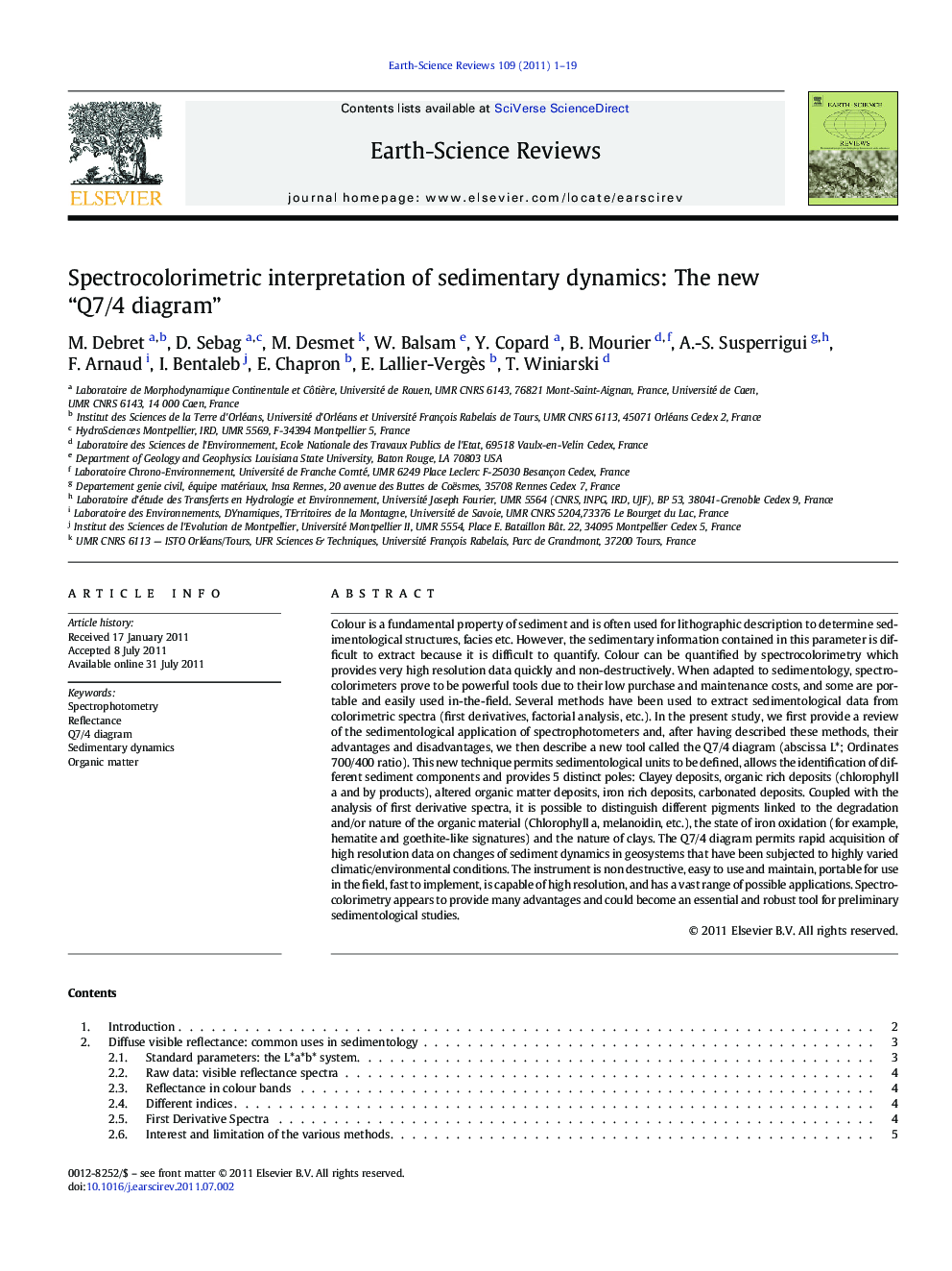 Spectrocolorimetric interpretation of sedimentary dynamics: The new “Q7/4 diagram”