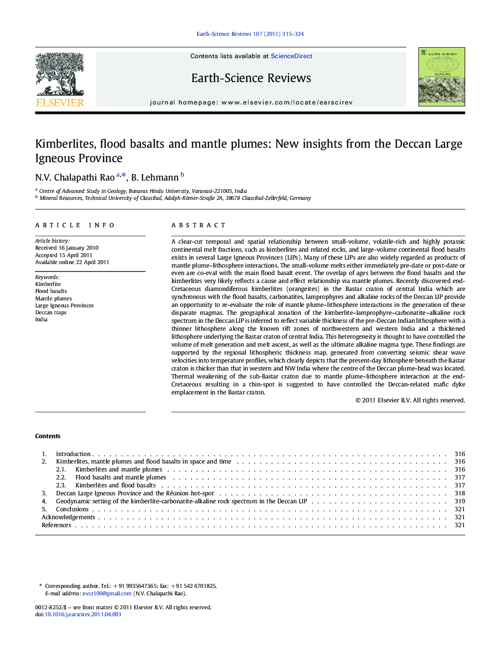 Kimberlites, flood basalts and mantle plumes: New insights from the Deccan Large Igneous Province