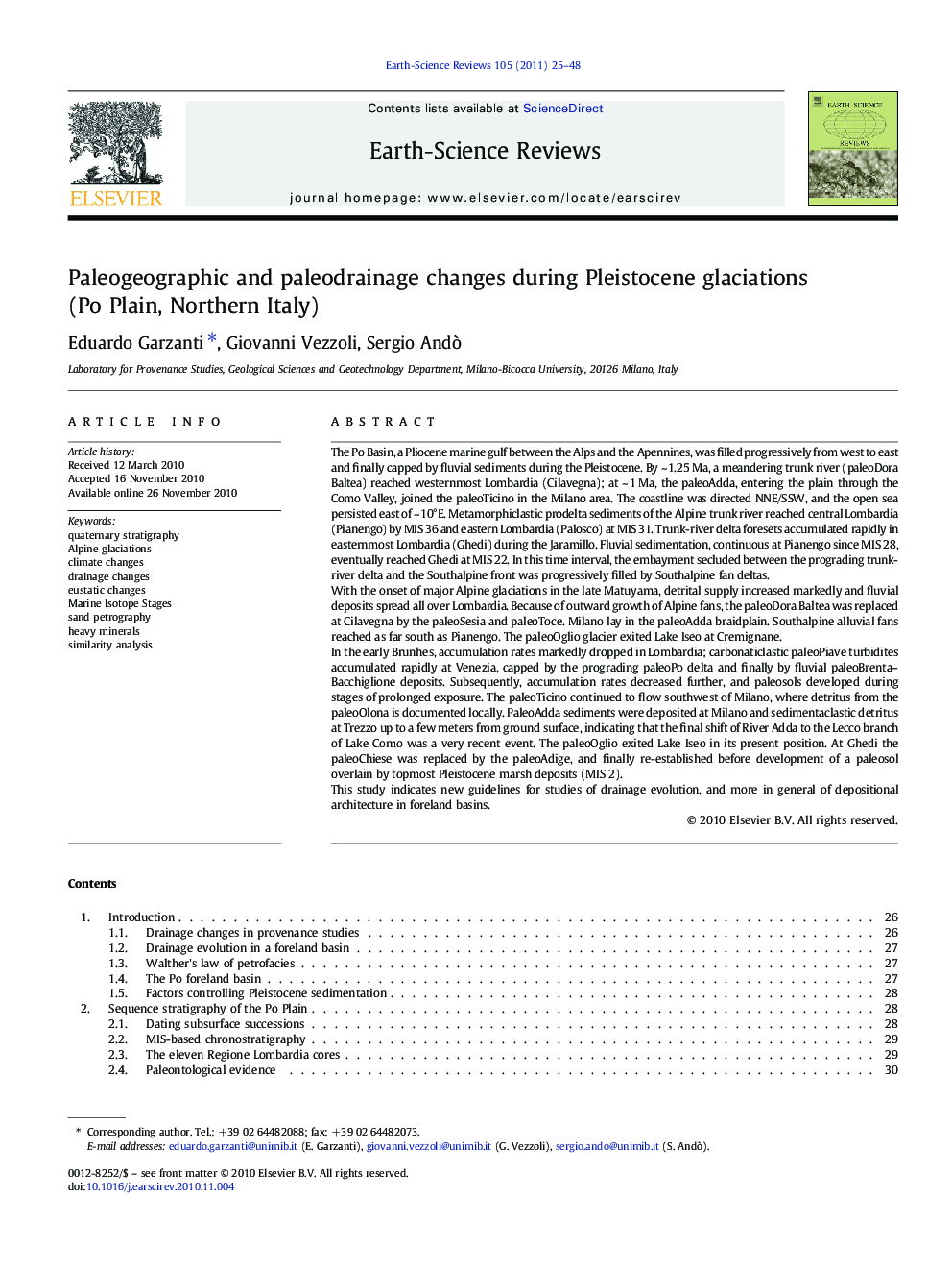 Paleogeographic and paleodrainage changes during Pleistocene glaciations (Po Plain, Northern Italy)